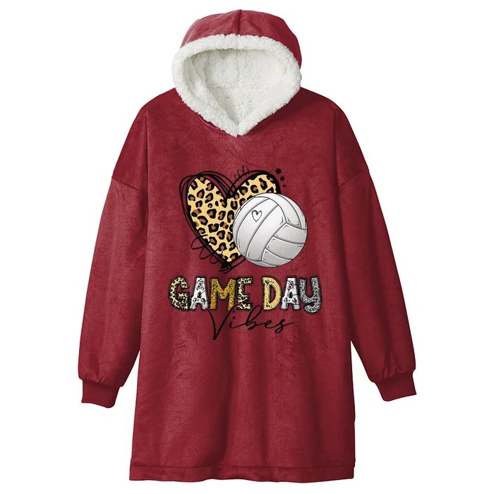 Bleached Volleyball Game Day Vibes Volleyball Mom Leopard Hooded Wearable Blanket