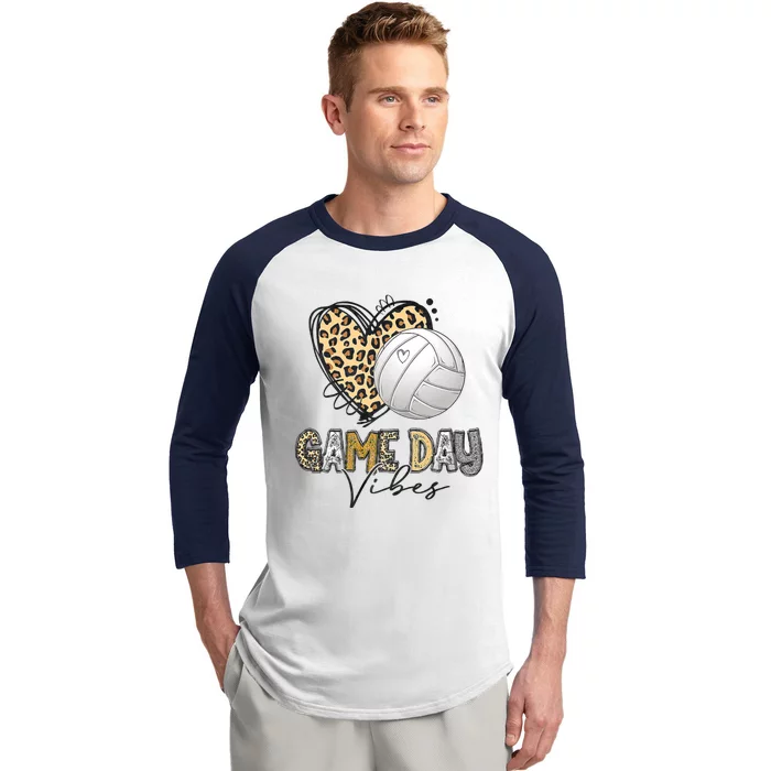 Bleached Volleyball Game Day Vibes Volleyball Mom Leopard Baseball Sleeve Shirt