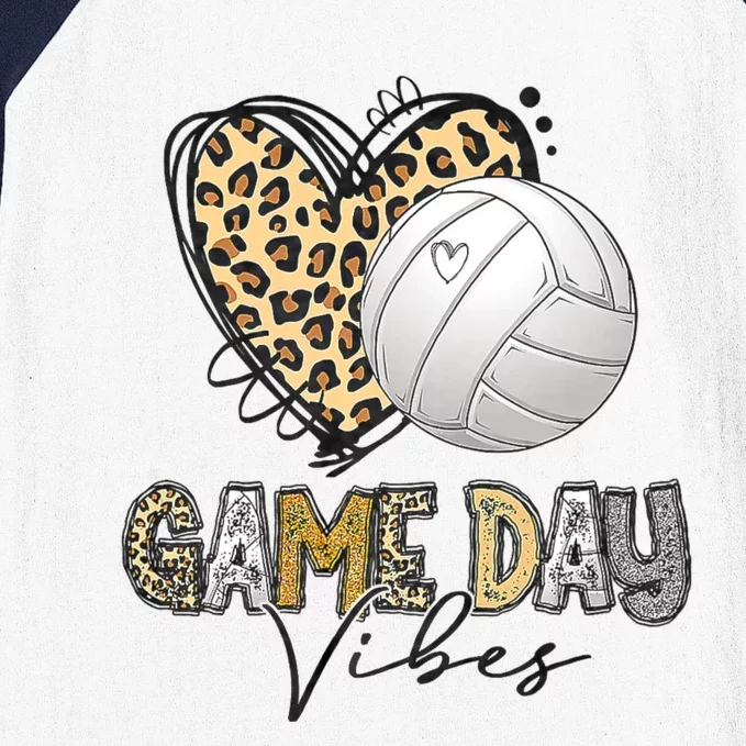 Bleached Volleyball Game Day Vibes Volleyball Mom Leopard Baseball Sleeve Shirt