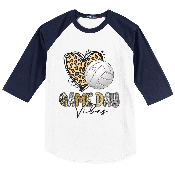 Bleached Volleyball Game Day Vibes Volleyball Mom Leopard Baseball Sleeve Shirt