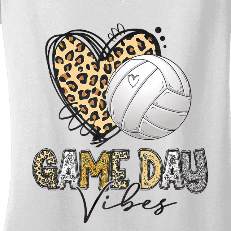 Bleached Volleyball Game Day Vibes Volleyball Mom Leopard Women's V-Neck T-Shirt