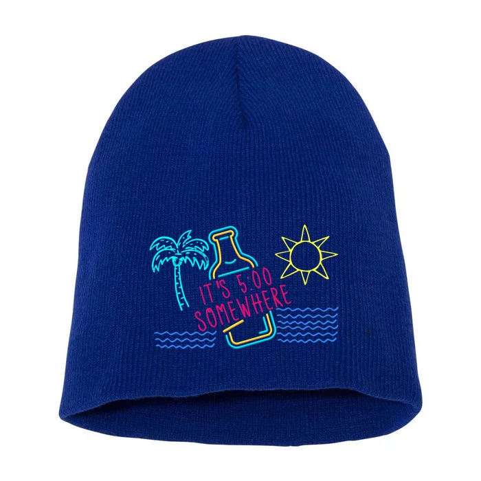 Beach Vacation Gift It's 5 O'clock Somewhere Gift Short Acrylic Beanie