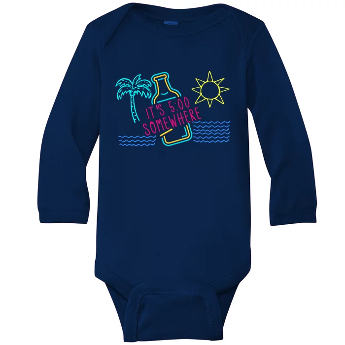 Beach Vacation Gift It's 5 O'clock Somewhere Gift Baby Long Sleeve Bodysuit