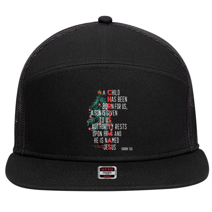 Bible Verse Isaiah 9：6 Vintage Christmas Tree Christian 7 Panel Mesh Trucker Snapback Hat