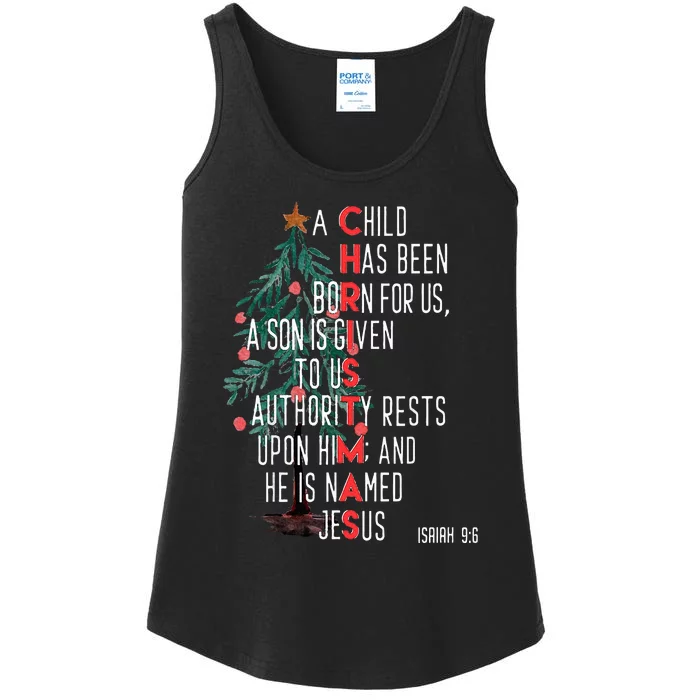 Bible Verse Isaiah 9：6 Vintage Christmas Tree Christian Ladies Essential Tank