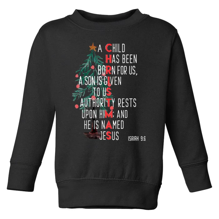 Bible Verse Isaiah 9：6 Vintage Christmas Tree Christian Toddler Sweatshirt