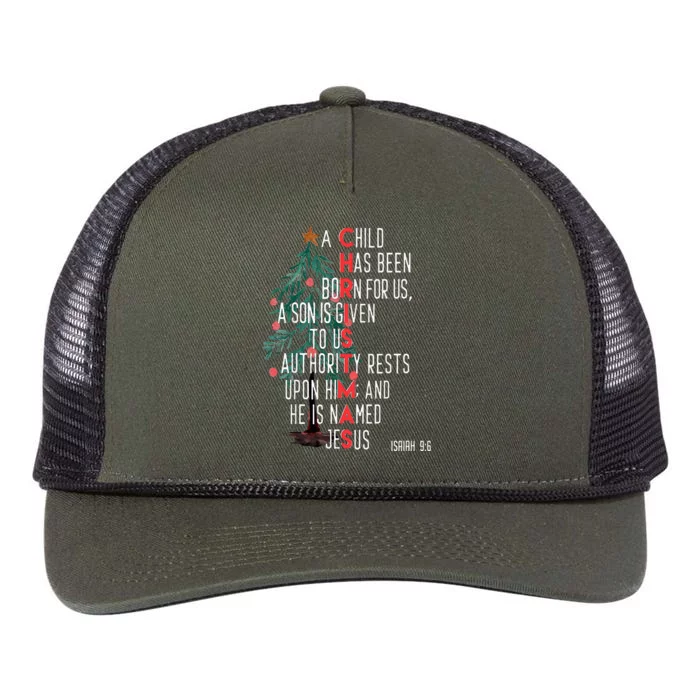 Bible Verse Isaiah 9：6 Vintage Christmas Tree Christian Retro Rope Trucker Hat Cap