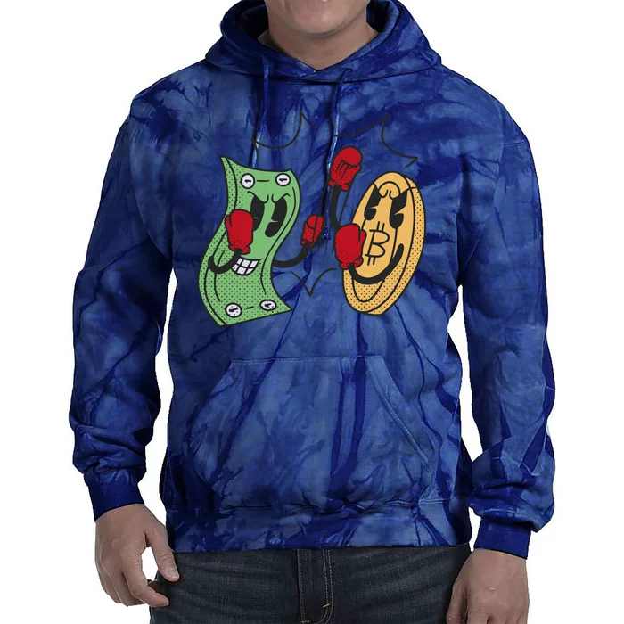 Bitcoin Vs Money Boxing Fight Tie Dye Hoodie