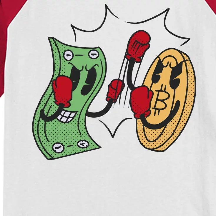 Bitcoin Vs Money Boxing Fight Kids Colorblock Raglan Jersey