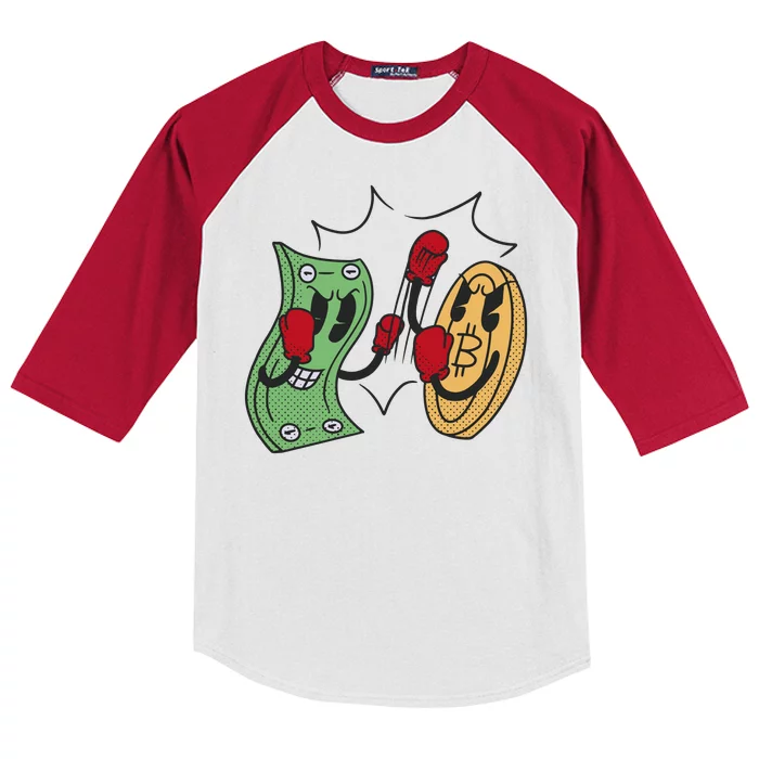 Bitcoin Vs Money Boxing Fight Kids Colorblock Raglan Jersey