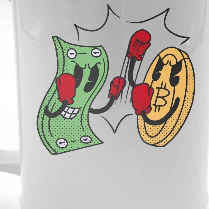 Bitcoin Vs Money Boxing Fight Front & Back Beer Stein