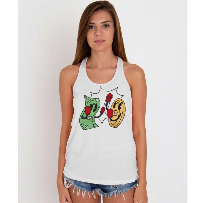 Bitcoin Vs Money Boxing Fight Women's Knotted Racerback Tank