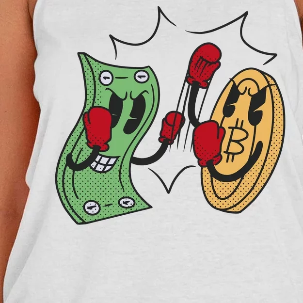 Bitcoin Vs Money Boxing Fight Women's Knotted Racerback Tank