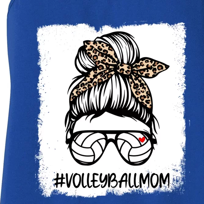 Bleached Volleyball Mom Life Leopard Messy Bun Mom Game Day Cute Gift Women's Racerback Tank