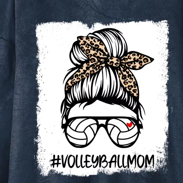 Bleached Volleyball Mom Life Leopard Messy Bun Mom Game Day Cute Gift Hooded Wearable Blanket