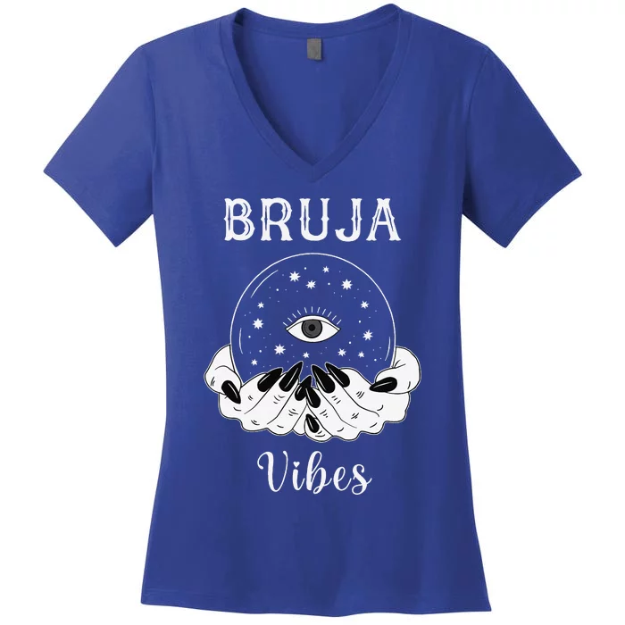 Bruja Vibes Mexican Dia De Muertos Halloween Bruja Women's V-Neck T-Shirt