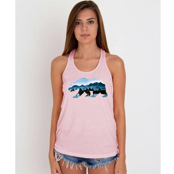 Bear Vintage National Park Bear Wildlife Mountains Women's Knotted Racerback Tank