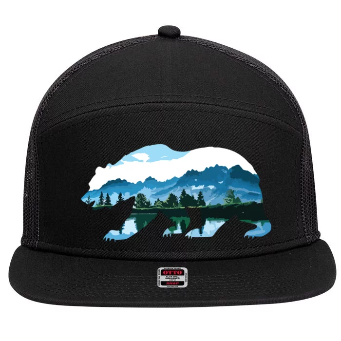 Bear Vintage National Park Bear Wildlife Mountains 7 Panel Mesh Trucker Snapback Hat