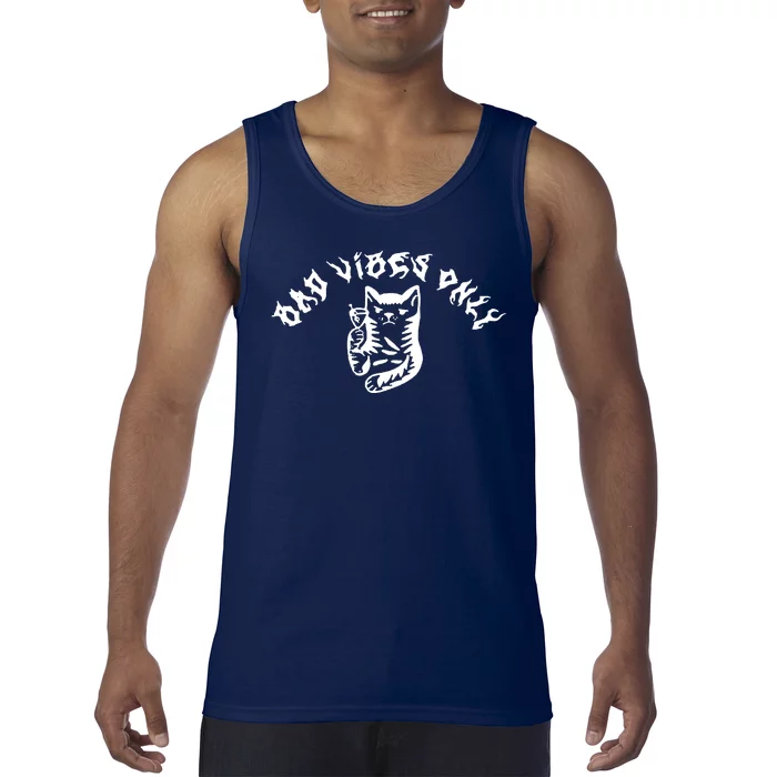 Bad Vibes Only Cat Drinking Rock Metal Style Tank Top