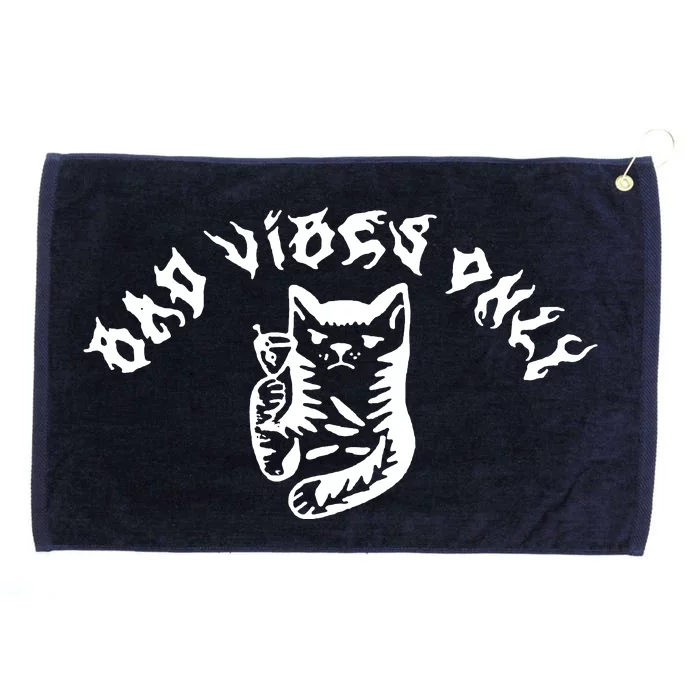 Bad Vibes Only Cat Drinking Rock Metal Style Grommeted Golf Towel