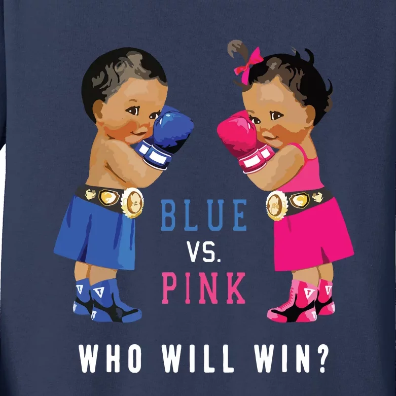 Blue Vs Pink Ethnic Boxing Babies Gender Reveals Kids Long Sleeve Shirt