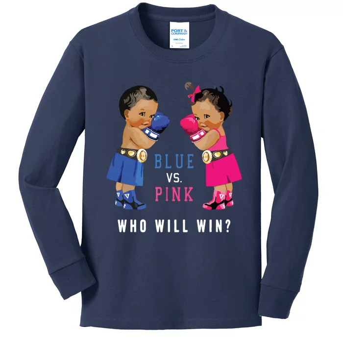 Blue Vs Pink Ethnic Boxing Babies Gender Reveals Kids Long Sleeve Shirt