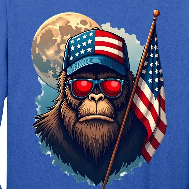 Bigfoot Veteran Patriotic Us Flag Tall Long Sleeve T-Shirt