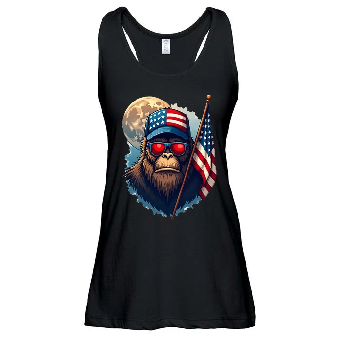 Bigfoot Veteran Patriotic Us Flag Veterans Day Ladies Essential Flowy Tank