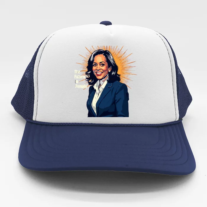 Bold Vibrant Portrait Of Kamala The Future Is Female Kamala Harris Portrait Trucker Hat