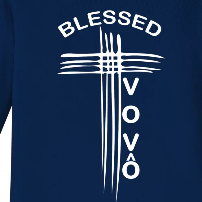 Blessed Vovo Portuguese Grandpa Christian Cross Gift Baby Long Sleeve Bodysuit