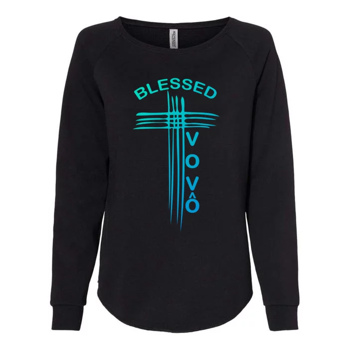 Blessed Vovo Portuguese Grandpa Christian Cross Gift Womens California Wash Sweatshirt