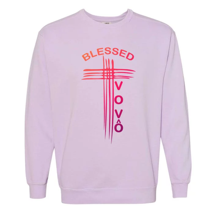 Blessed Vovo Portuguese Grandpa Christian Cross Gift Garment-Dyed Sweatshirt