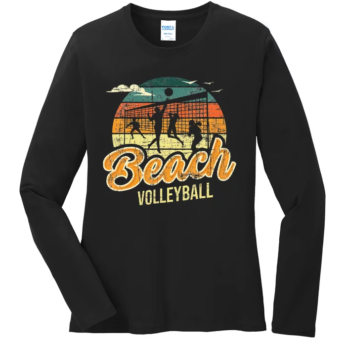 Beach Volleyball Retro Vintage Athletes Players Setters Ladies Long Sleeve Shirt