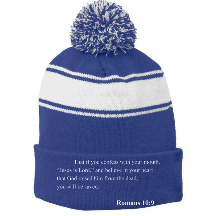 Bible Verse Romans 109 Christian Jesus Psalm Scripture Stripe Pom Pom Beanie