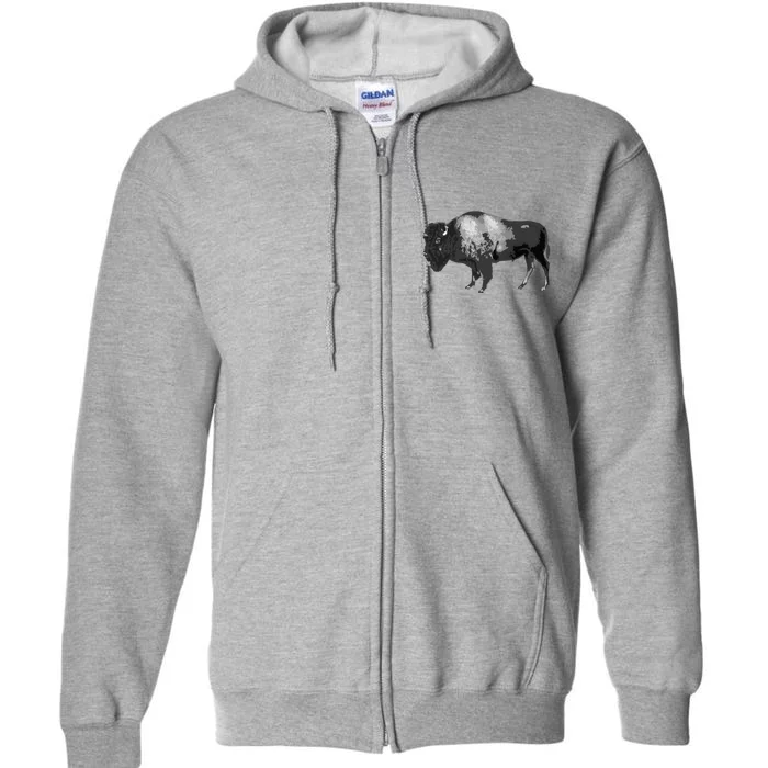 Buffalo Vintage Retro American Bison Full Zip Hoodie