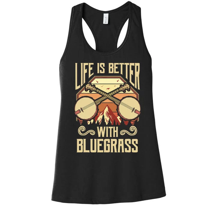 Banjo Vintage Retro Bluegrass Music Fans Banjo Player Women's Racerback Tank