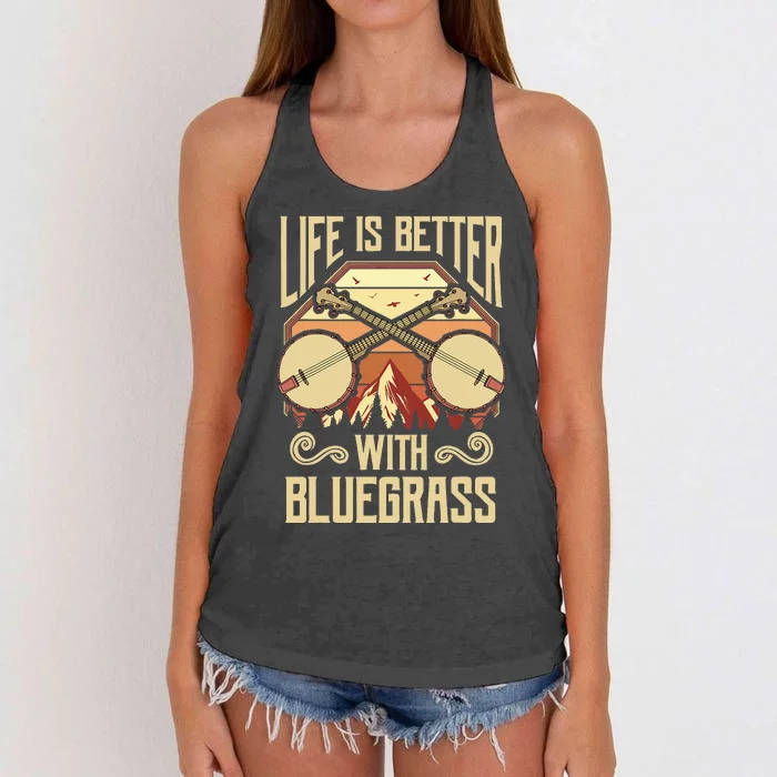 Banjo Vintage Retro Bluegrass Music Fans Banjo Player Women's Knotted Racerback Tank