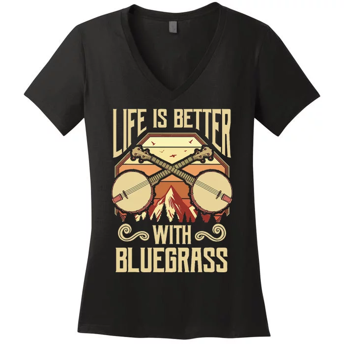 Banjo Vintage Retro Bluegrass Music Fans Banjo Player Women's V-Neck T-Shirt