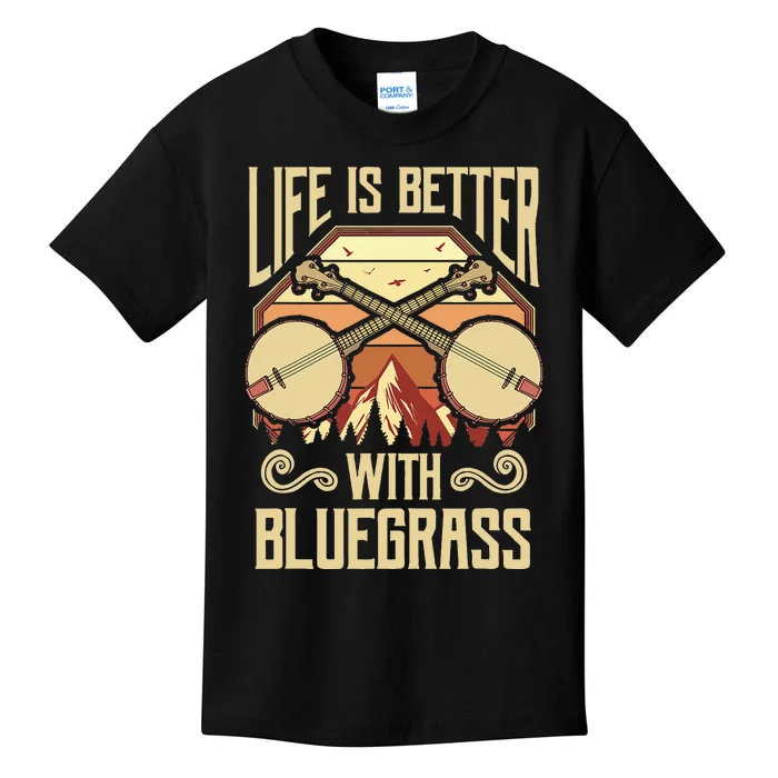 Banjo Vintage Retro Bluegrass Music Fans Banjo Player Kids T-Shirt