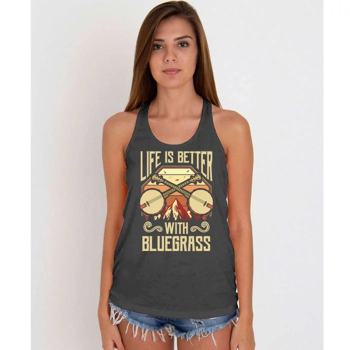 Banjo Vintage Retro Bluegrass Music Fans Banjo Player Women's Knotted Racerback Tank