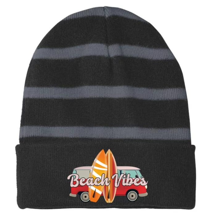 Beach Vibes Surfer Retro Van Striped Beanie with Solid Band