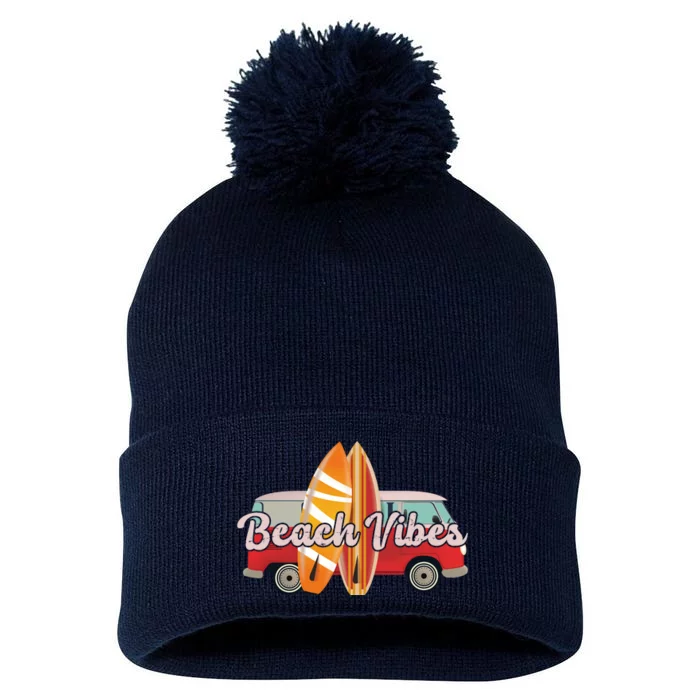 Beach Vibes Surfer Retro Van Pom Pom 12in Knit Beanie