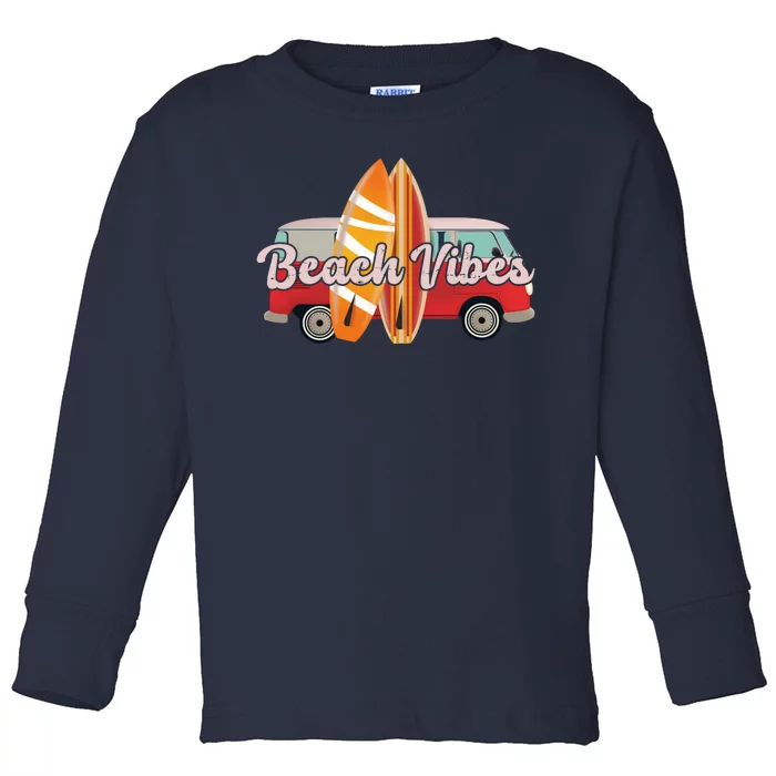 Beach Vibes Surfer Retro Van Toddler Long Sleeve Shirt