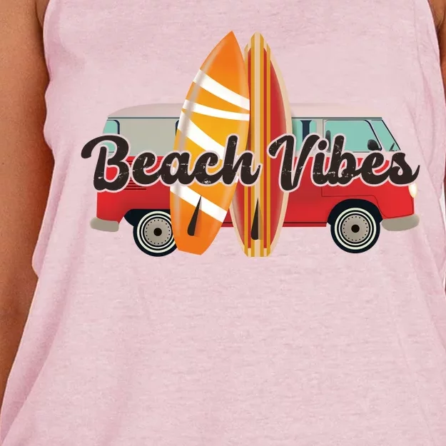 Beach Vibes Surfer Retro Van Women's Knotted Racerback Tank