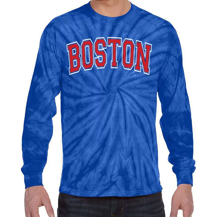 Boston Varsity Style Red Text Cute Gift Tie-Dye Long Sleeve Shirt