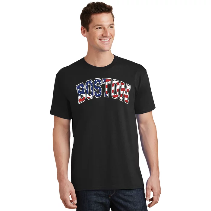 Boston Varsity Style Stars And Stripes Text T-Shirt