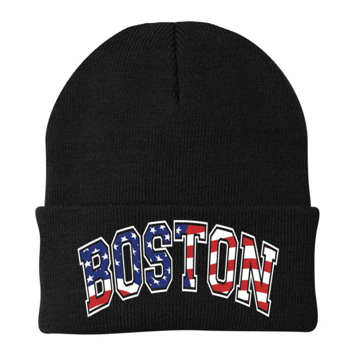 Boston Varsity Style Stars And Stripes Text Knit Cap Winter Beanie