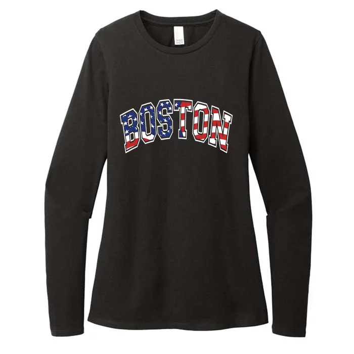 Boston Varsity Style Stars And Stripes Text Womens CVC Long Sleeve Shirt