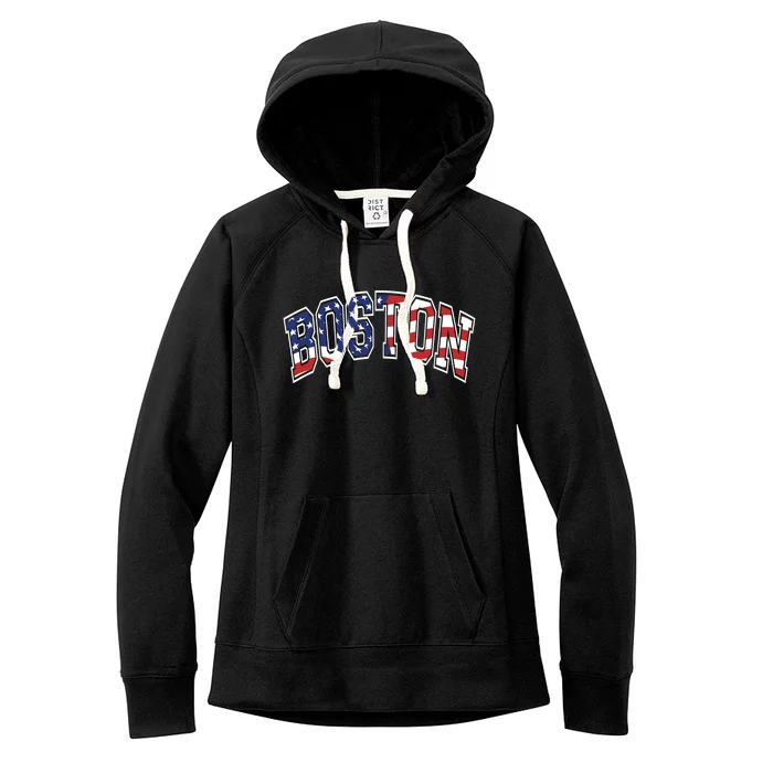 Boston Varsity Style Stars And Stripes Text Women's Fleece Hoodie