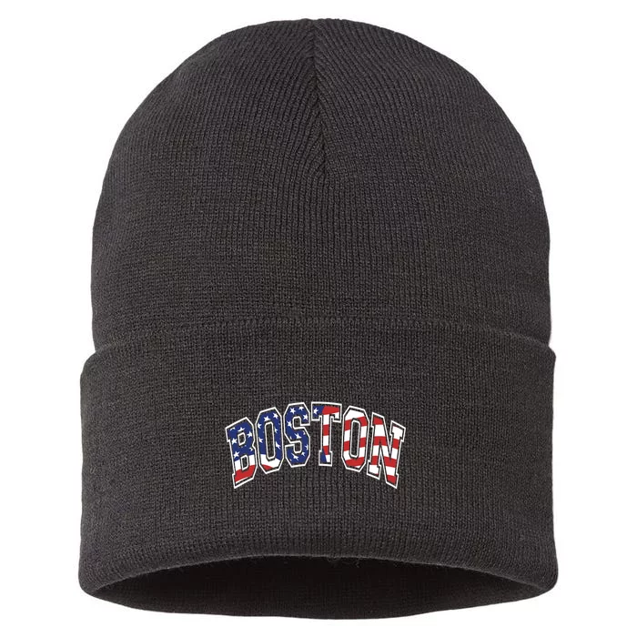 Boston Varsity Style Stars And Stripes Text Sustainable Knit Beanie